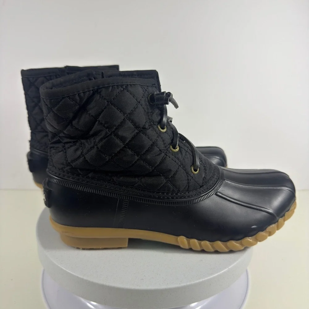 Nautica Womens Black Quilted Duck Boots Waterproof Ankle Rain‎ Snow Boots Zipper